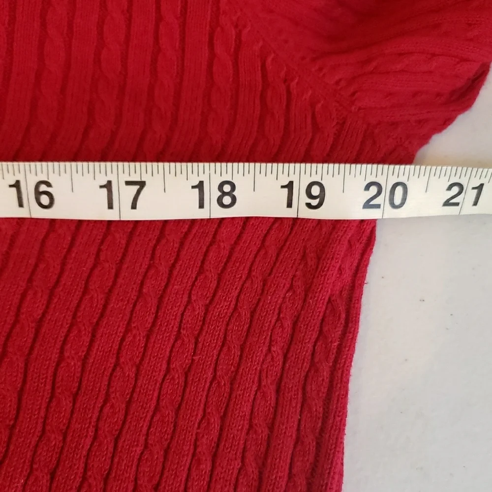 Lauren Ralph Lauren Sweater Cable Knit V-neck Petite Cotton Red Classy Medium PM